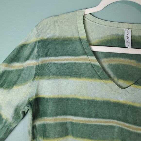 Ma+ch Marika Charles Womens Green Striped Dyed V-Neck Cotton Top Size 3 - Picture 4 of 6
